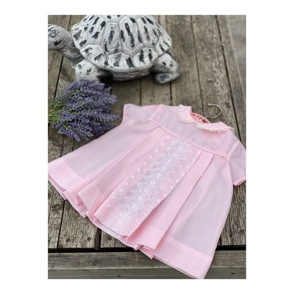 1950s Goosey Gander Pink Party Dress White Floral Embroidery Peter Pan Collar - Picture 16 of 16